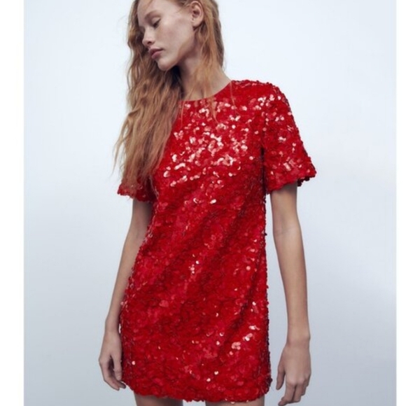 Zara Vibrant Red Sequin Mini Dress Make An Offer - Picture 6 of 9